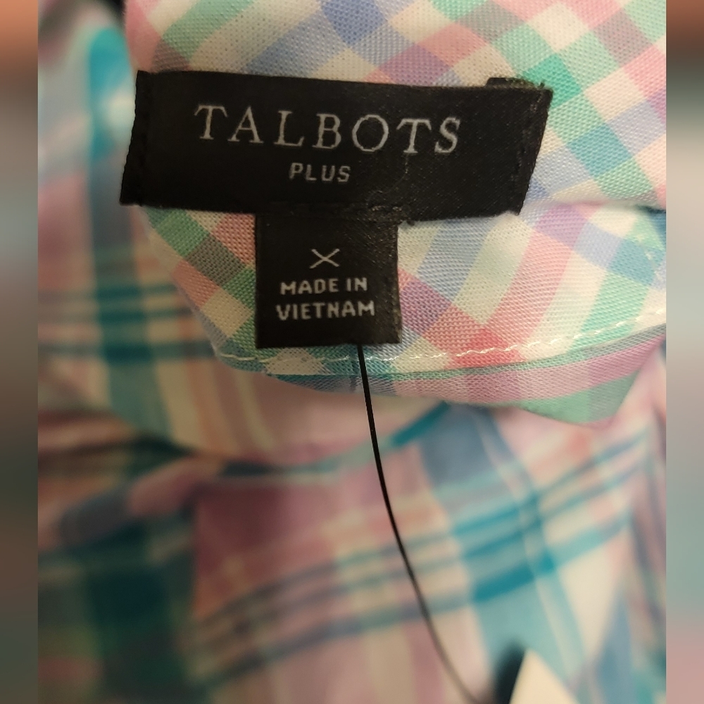 Talbots Pastel Plaid Button-Up Shirt in Pink and Teal - Picture 3 of 4